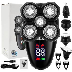 Elektrische Razor Voor Mannen Bald Head Scheerapparaat Led Display Neus Baard Trimmer Clippers Gezichtsreiniging Borstel Usb Oplaadbare