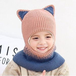 Winter Baby Hat Knit Kids Beanie Hat voor Baby Meisje en Baby Jongen Muts Sjaal met Leuke Kat Oren Dubbele warme Voering Caps HT19028
