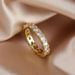 Boho Vrouwelijke Witte Ronde Kristallen Sieraden Leuke Goud Kleur Dunne Trouwringen Voor Vrouwen Luxe Bruid Engagement Valentijnsdag