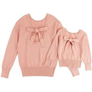 Brand Familie Bijpassende Outfit Moeder Dochter Winter Gebreide Warme Trui Top Mom Meisje Solid Strik Warme Trui Familie Kleding