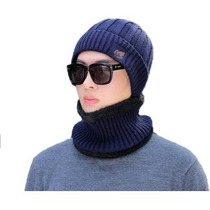 Mode mannen Winter Beanie Hoed en Sjaal Set Warme Fleece Gebreide Dikke Knit Cap Zwart Grijs Khaki Navy blauw