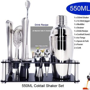 11Pcs Cocktail Shaker 550 Ml/750 Ml Rvs Wijnrek Martini Boston Shaker Mixer Voor Bar Barman gereedschap Bar Accessoires