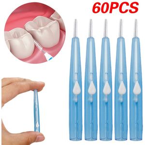 60 Pcs Dental Tandenborstel Oral Care Tandenstoker Push-Pull Rager 0.7mm Gum Interdentale Floss Orthodontische Draad Borstels