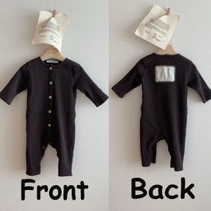 Pasgeboren Baby Kostuum Infant Kids Baby Meisjes Jongens Katoenen Kleding Lange Mouwen Geribbelde Romper Terug Patch Jumpsuit Baby Onesie 0-24M