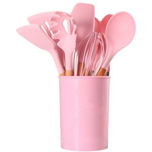 Siliconen Keukengerei Kookgerei Set Non-stick Kookgerei Spatel Schop Ei Kloppers Houten Handvat Keuken Koken Tool Set