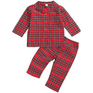 Kinderen Pyjama Sets Baby Jongens Plaid Homewear Lange Mouwen Turn-Down Kraag Knop Top Lange Broek Voor De Lente herfst Outfits1-6Y