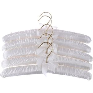 5Pcs 38Cm Beige/ White Satin Padded Top Hangers Kleren Jas Hoogwaardige Hanger Goud Haak