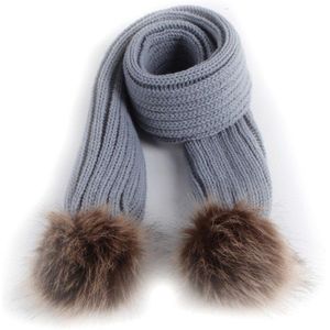 Gebreide Baby Meisje Jongen Sjaal Dubbele Pompom Winter Warm Kinderen Peuter Sjaals Outdoor Effen Kleur Kinderen Sjaal