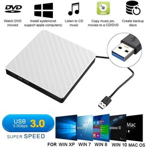 Leory Stijl Wit Externe USB3.0 Dvd Rw Cd Writer Slim Drive Brander Reader Speler Lade Type Voor Pc Laptop