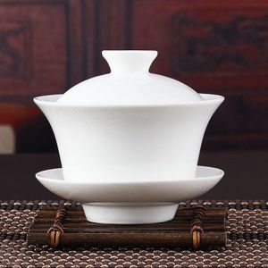 Chinese Gaiwan Thee Set Kung Fu Witte Keramische Gaiwan Wit Theewaar Sancai Tea Cup Voor Pu erh Witte Thee Silver naald