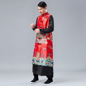 Tang Pak Draak Lange Gewaad Mannen Gewaad Kikker Lange Jas Voor Mannen Vest Casual Kostuum Traditionele Chinese Kleding Voor mannen