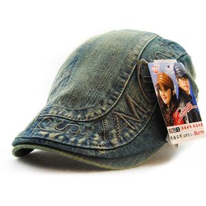 Die In Douche Borduurwerk Denim Baret Verstelbare Vrouwen Vintage Platte Cap Franse Stijl Eendenbek Pet Zomer Zonneklep Bone