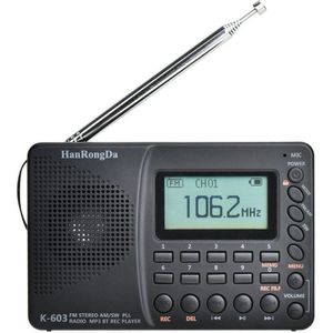 Hanrongda K-603 Volledige Band Radio Bluetooth Fm Am Sw Draagbare Pocket Radio MP3 Digitale Rec Recorder Ondersteuning Micro-Sd kaart