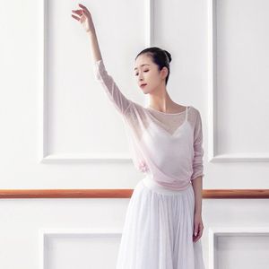 Mesh Lange Mouwen Gymnastiek Turnpakje Trui Dans Jurk Gaas Volwassen Vrouwelijke Ballet Base Training Kleding Shirt