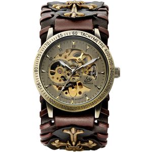 SHENHUA Luxe Skelet Automatische Mechanische Horloge Mannen Retro Gothic Klok Steampunk Self Winding Tourbillon Horloges Reloj Hombre