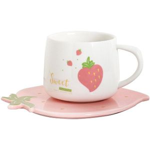 Creatieve Leuke Aardbei Patroon Kop En Schotel Set Mooie Melk Mok Sap Koffie Set 250 Ml Kinderen Girlfriend'