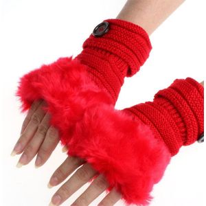 Winter Vrouwen Handschoenen Pluche Faux Fur Breien Wol Warm Houden Mode Korte Mitten Vingerloze Lady Girl Half Vinger Handschoen