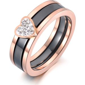 JeeMango Titanium Rvs Keramische Crystal 2 In 1 Heart Wedding Ring Trendy Anniversary Rings Sieraden Voor Vrouwen JR19100