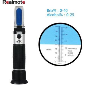 Handheld Alcohol Refractometer Suiker Wijn Concentratie Meter Densitometer 0-25% Alcohol Bier 0-40% Brix Druiven Atc