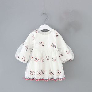 Pasgeboren Baby Meisjes Herfst Jurk Doop Baljurk Bladerdeeg Mouw Prinses Jurk Voor Kids Baby Party Verjaardag Jurk 0-2T Wit