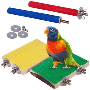 4 Pcs Vogel Neergestreken Stand Speelgoed, Platform Klauw Slijpen Stok Neergestreken Door Papegaai, Kooi Accessoires Geschikt Voor Grasparkiet