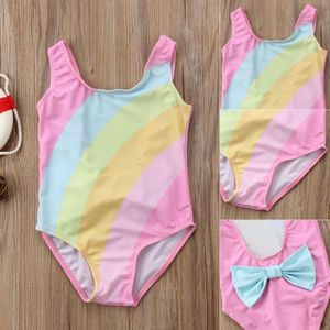 Een Stuk Zomer Kids Baby Girl Bikini Regenboog Backless Strik Badmode Badpak Beachwear 1-6T