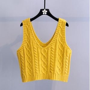 Truien Vest Vrouwen V-hals Gebreide Candy Kleur Herfst Mouwloze Solid Casual Eenvoudige Koreaanse Stijl Chic Zoete Tops