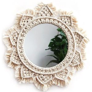 Macrame Spiegel Handgemaakte Tapijt Make-Up Spiegel Verlichte Compact Thuis Slaapkamer Espejos Decorativos Muur Spiegels B & B Decoraties