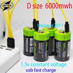 Znter D Size 6000mwh Lipo Lithium Polymeer Batterij 1.5V D Oplaadbare Usb Batterijen Usb Kabel Voor Gasfornuis Oven