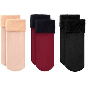 3 Pairs Winter Warm Vrouwen Sokken Effen Kleur Dikker Thermische Sokken Zachte Plus Fluwelen Sokken Casual Sneeuw Sokken Thuis Vloer zwarte Sok