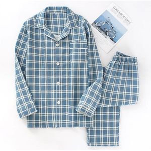 Mannen Plaid Pyjama Pak Katoen Gaas Dunne Casual Pijama Set Lange Mouwen Broek Revers Pyjama Herfst Mannen Nachtkleding Thuis service