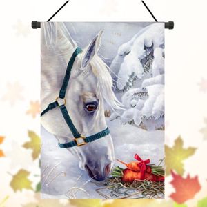 Winter Tuin Vlag Wit Paard Sneeuw Wortel Banner 28 ''x 40''/12.5 ''x 18'' Custom Tuin Vlaggen Banner Vlaggen Kerst