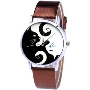 Zhoulianfa Brand Quartz Horloge Vrouwen Lederen Band Koreaanse Dame Student Horloge Kat Print Quartz Horloge Klok Reloj fi