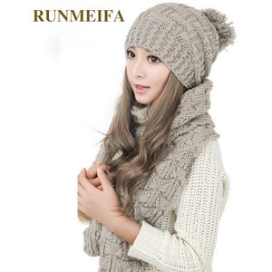 herfst en winter warme sjaal muts set voor dames Acryl garen klassieke mode Effen sjaal hoed in voorraad