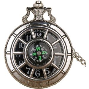 Antieke Steampunk Hollow Kompas Pocket Horloges Black Starry Ronde Wijzerplaat Hanger Klok Retro Mannen Vrouwen Zakhorloge