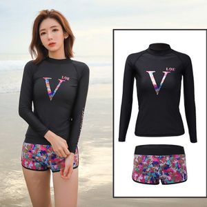 Vrouwen Tweedelige Lange Mouw Rashguard Set Shirts & Shorts Uv Upf 50 + Zon Bescherming Swim Surf Dive pak Basic Huid Trainingspak