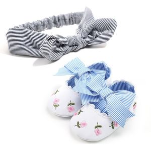 Antislip Peuter Kids Baby Strik Schoenen Hoofdband Strik Meisjes Zachte Tong Katoen Wieg 0-18M Outfits