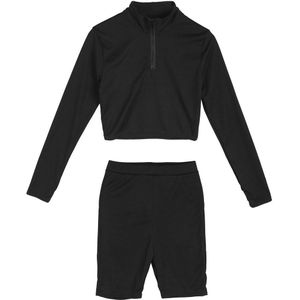 Vrouwen Sport Running Sets Lady Stand Kraag Streetwear Trui Lange Mouw Crop Top Met Rits + Solid Skinny Fit Korte broek