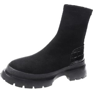 Vrouwen Sok Laarzen Herfst Platform Gothic Schoenen Korte Laarzen Mode Vrouwen Hoge Hak Zwarte Flock Enkellaarsjes