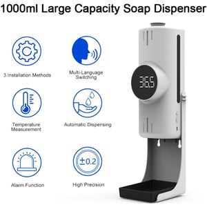 1000Ml Wall Mounted Automatische Zeepdispenser Handdesinfecterend Dispenser Non-contact Infrarood Thermometer 18 Talen Voice Broadc