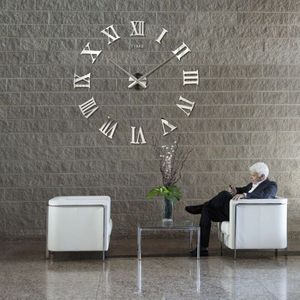 Romeinse Wandklok Spiegel 3D Fijne Uurwerk Home Decor Grote Quartz Klokken Mode Moderne Klok Horloge