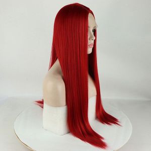Bombshell Fire Red Rechte Synthetisch Haar Lace Front Pruik Hittebestendige Vezel Haar Natuurlijke Haarlijn Middelste Deel Voor Vrouwen Pruiken