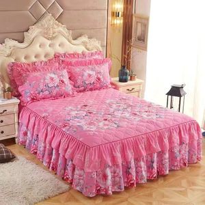 150*200Cm Pastorale Bed Cover Effen Bed Cover Lakens Katoen Gewatteerde Kant Sprei Kant Laken Ondersteuning