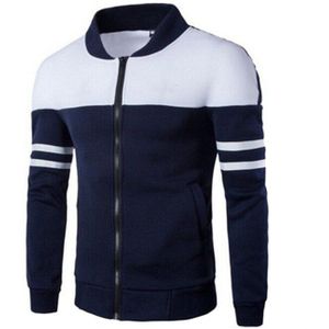 Mannen Lente Jas & Bovenkleding Gestreepte Patchwork Sportkleding Voor Mannelijke Stand Kraag Slanke Jas Casual Fleece Sweater Jassen