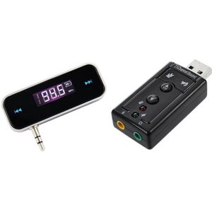 1 Pcs 7.1 Kanaals Usb Externe Geluidskaart O Adapter & 1 Pcs Fm Radio Muziek Zender Auto Speler