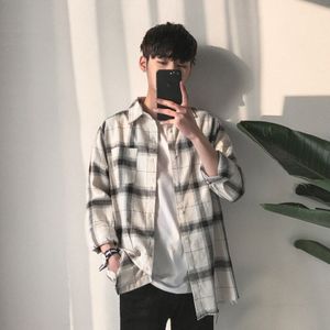 Mannen Hip Hop Plaid Shirts Man Koreaanse Streetwear Wit Overhemd Mannelijke Losse Vintage Oversized Shirt Kleding