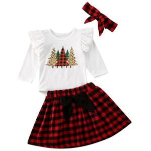 Xmas Peuter Kid Baby Meisje Kerstboom Romper Tops Plaids Rok Outfit Set 0-24 Maanden