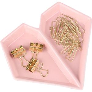 Roze Hart Sieraden Lade Keramische Ring Schotel Trinket Houder Met Gouden Papier Binder Clips Set Voor Kantoor Woonaccessoires