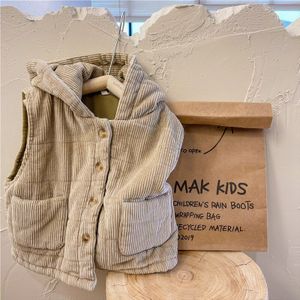 Herfst Winter Kinderen Warm Vest Baby Boy Corduroy Vest Kids Mouwloze Kapmantel Mode Meisje Corduroy Capuchon Vest 1-6Y