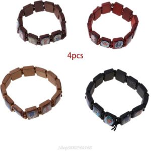4Pc Katholieke Sieraden Christian Levert Houten Icoon Elastische Bead Armband Au13 20